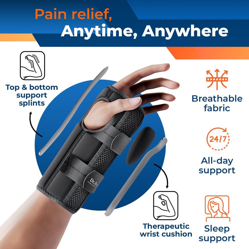DR. BRACE Adjustable Wrist Brace Night Support for Carpal Tunnel, Doctor Developed, Upgraded with Double Splint & Therapeutic Cushion,Hand Brace for Pain Relief,Injuries,Sprains (S/M Left Hand, Black) - Image 2